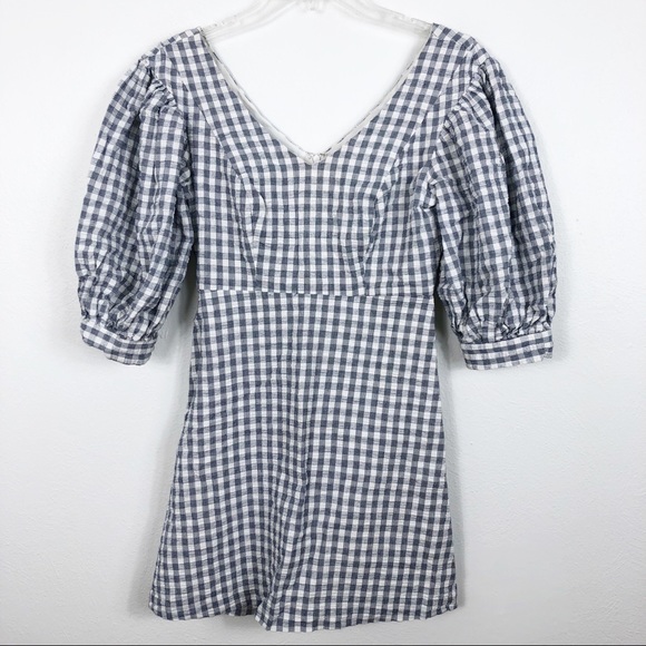 Urban Outfitters Lena Gingham Puff Sleeve Mini Dress in Blue - Picture 5 of 12